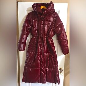 a new day Deep Red Hooded Puffer Jacket
